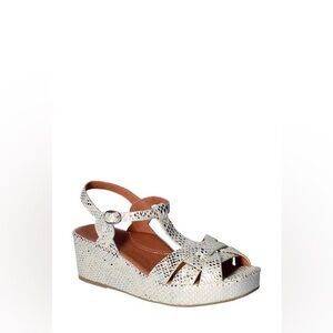 L’Armour des Pieds Playton Silver and Gold Snake Print Wedge Sandal